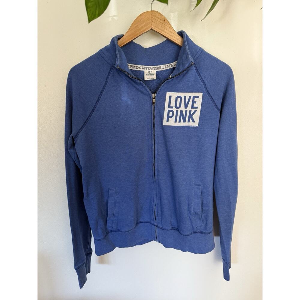 Victoria’s Secret Pink -blue & White zip up‎ sweater Size Small ￼